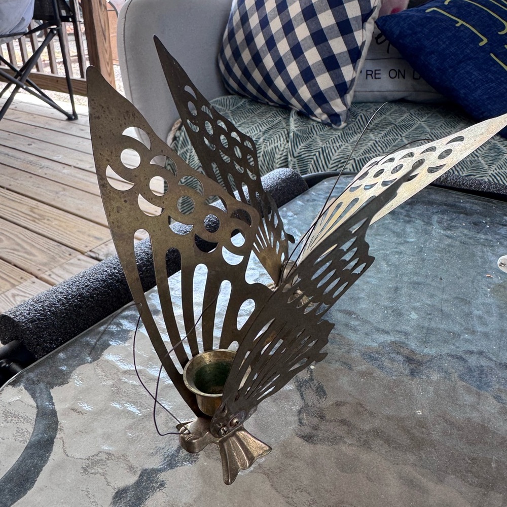 vintage Mid-Century Modern brass butterfly set 1 candle holder and 1 decorative